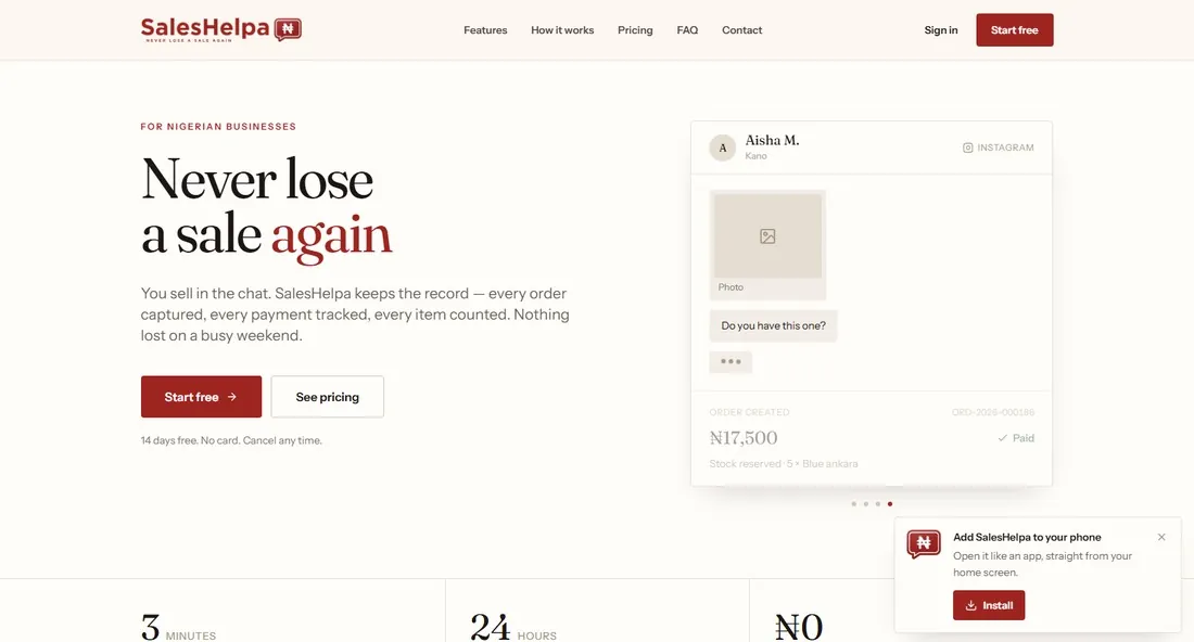 SalesHelpa order dashboard