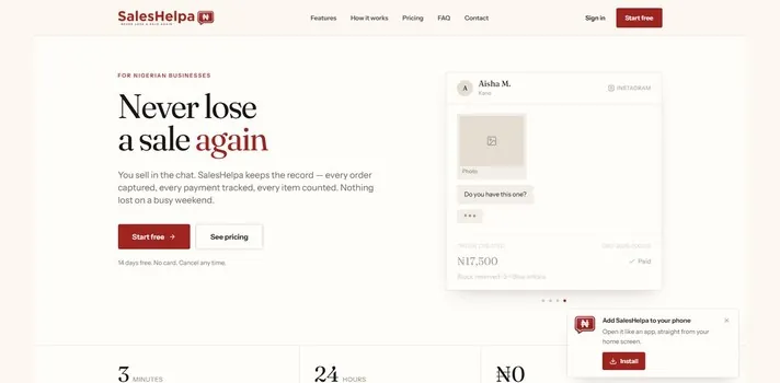 SalesHelpa order dashboard